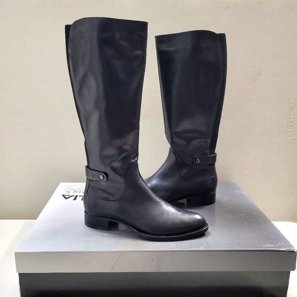 Aquatalia Opie Leather Tall Weatherproof Zipper W Elastic Boots Black Size 7
